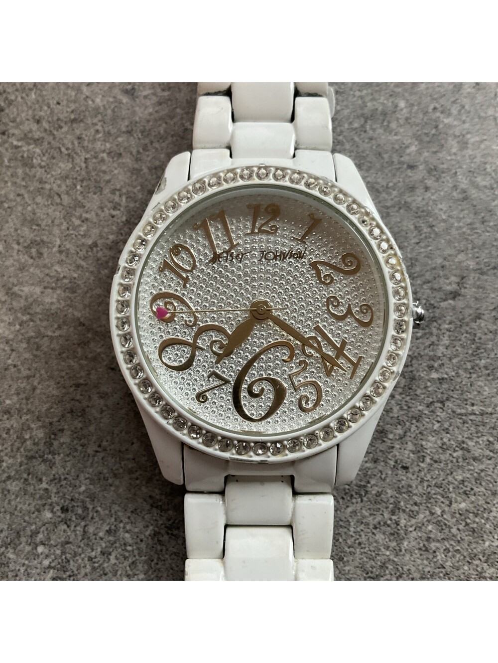 Betsey Johnson Women’s Watch 40mm White Case With Crystal Accent Bezel A17